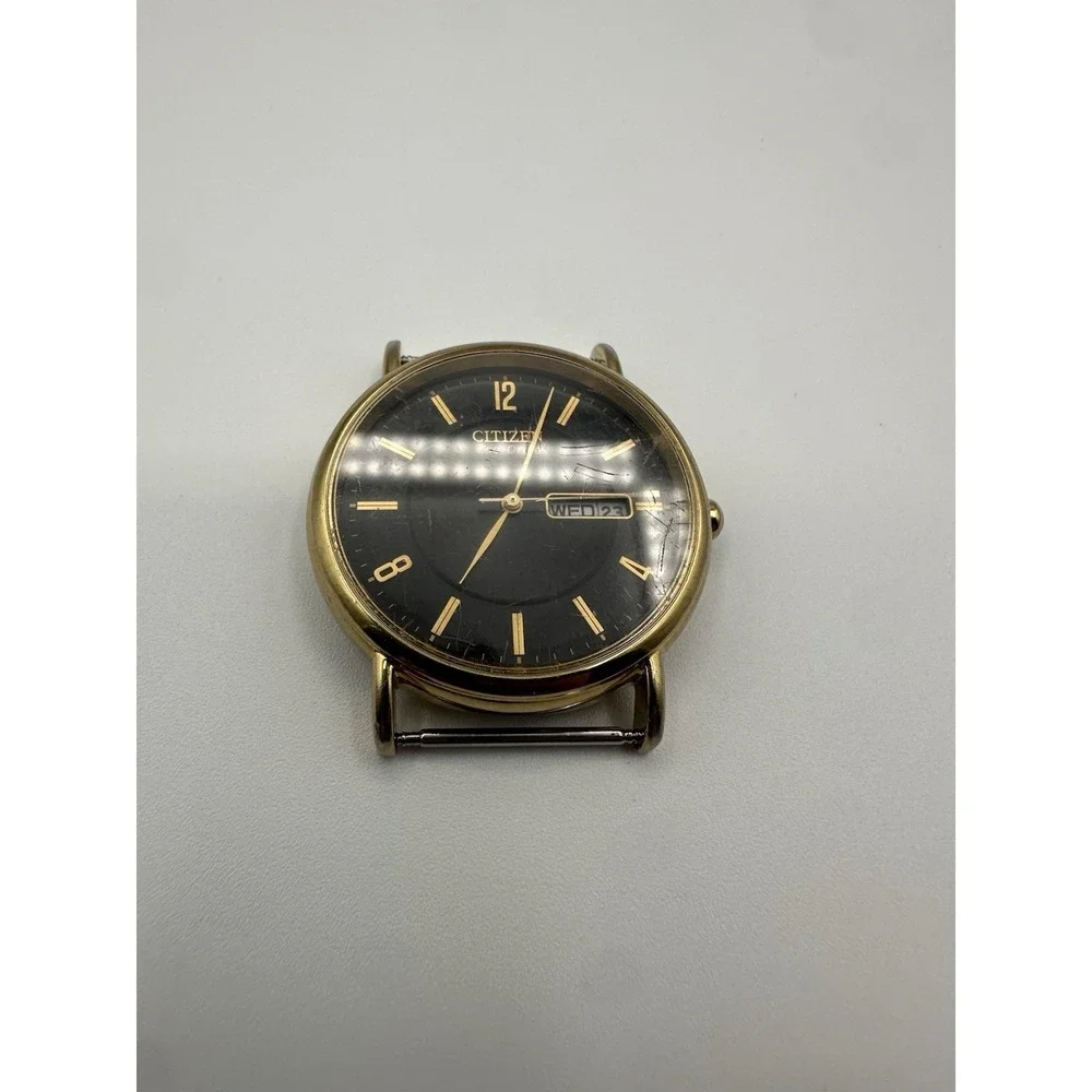 Citizen Eco-Drive Men's Gold-Tone Watch Head E101-S016688 Black Dial Day-Date